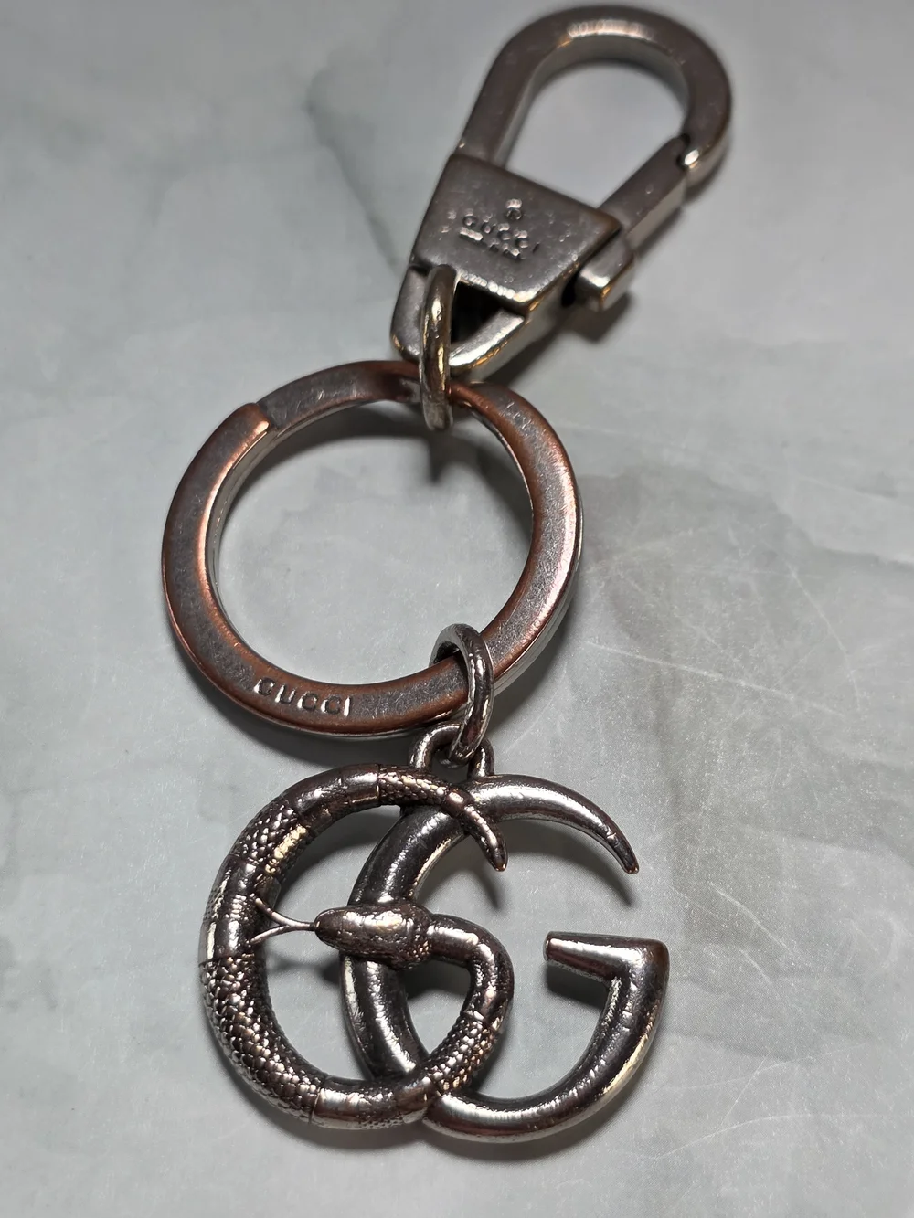 Gucci GG Kingsnake Logo Metal Key Chain Bag Charm